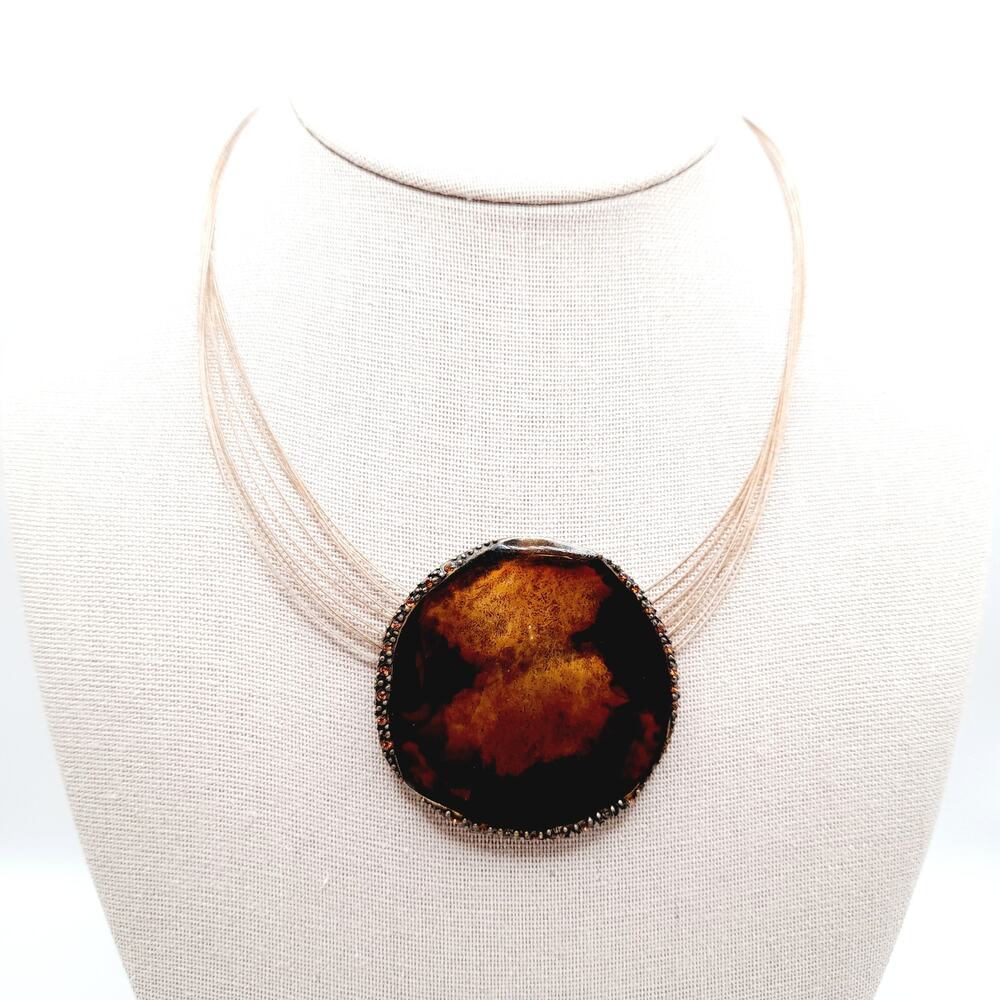Vintage Chico's Brown Enamel Multiple Wire Pendant Necklace 20"